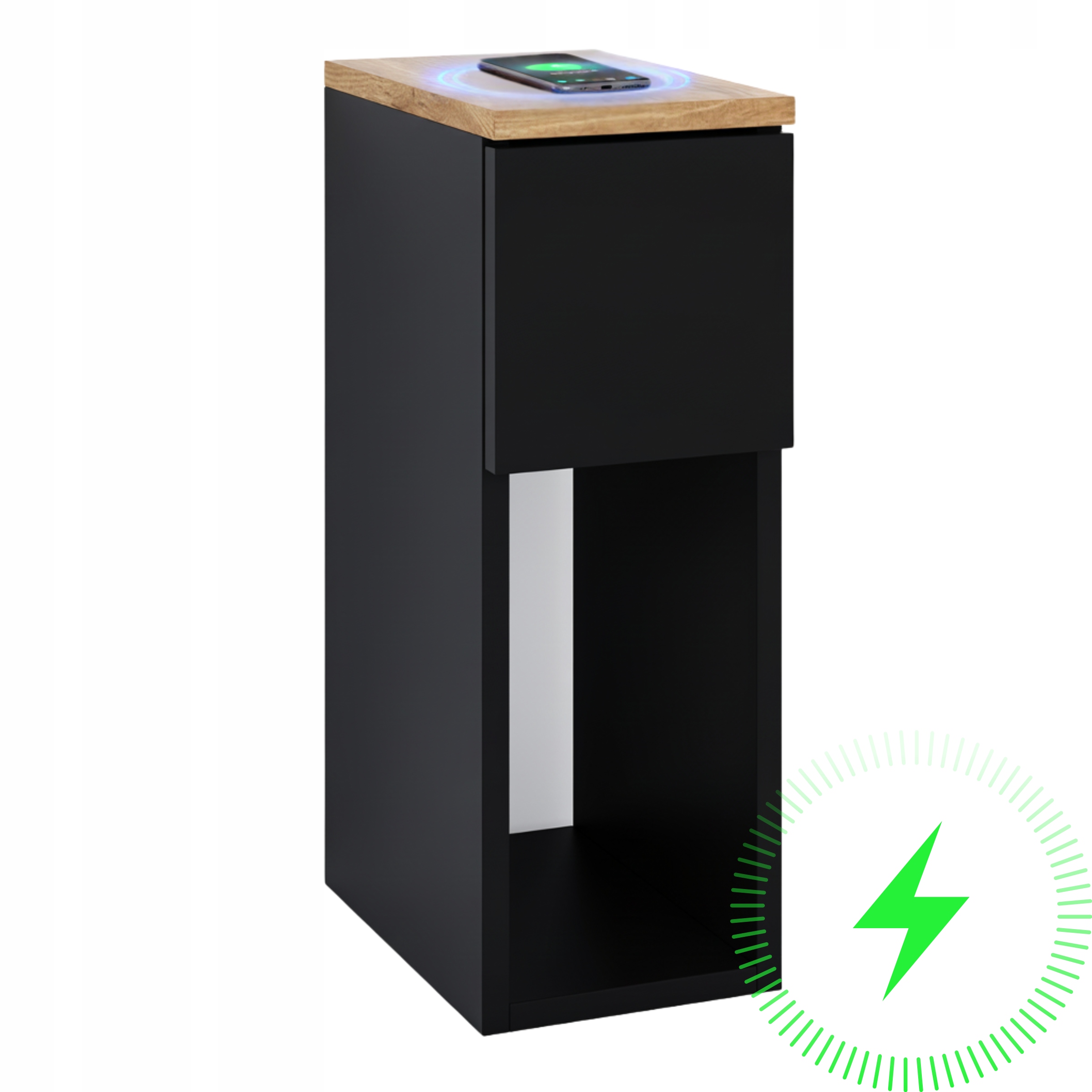 Moderní Noční Stolek Černá 20X30X55 Se Zásuvkou Dub Torro Indukce 15 W