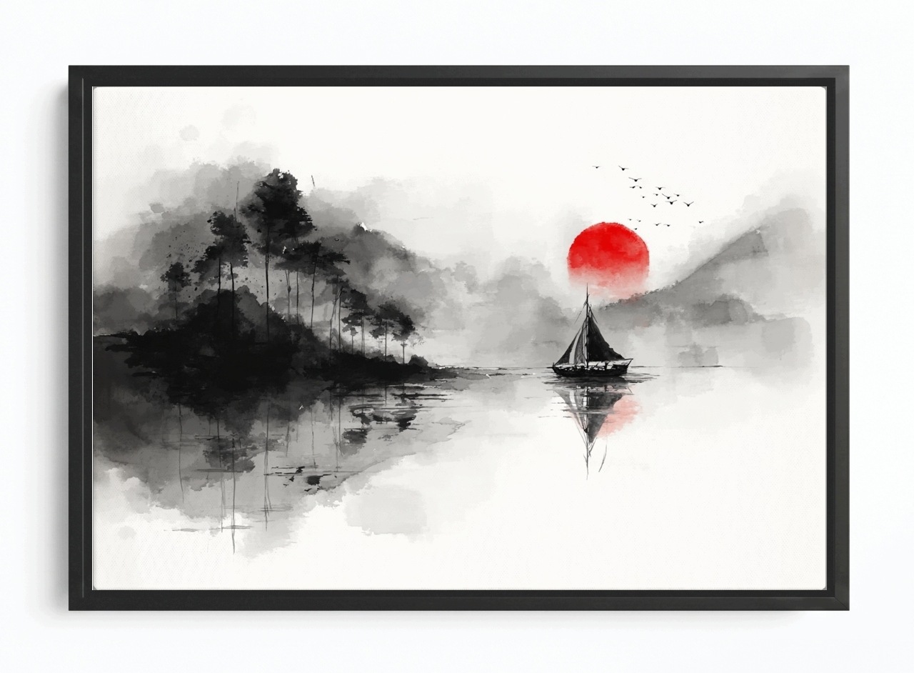 Obraz Rám American Box Orientální Krajina Akvarel Japonsko Umění 60x40