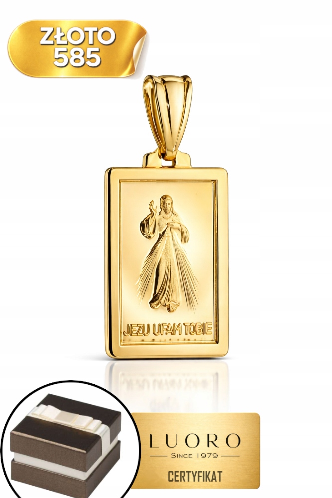 Zlatý Medailon 585 14K Ježíš Milosrdný 3,1 CM Elegantní Dárek