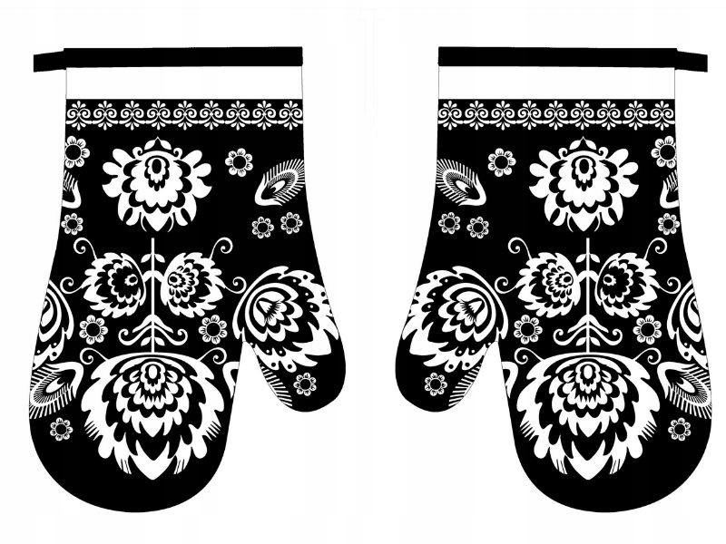 

Rękawice Kuchenne Z Magnesem Folk Kwiaty Czarne X2