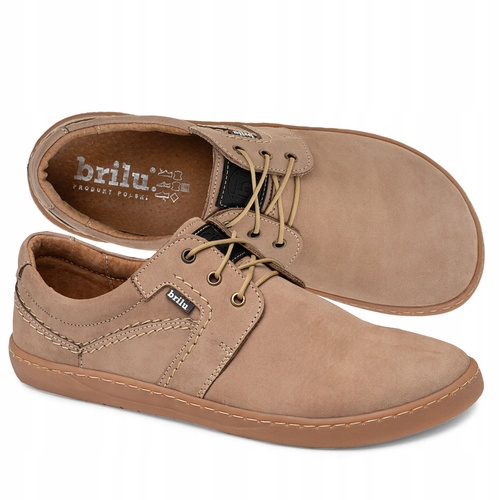 Brilu Polskie Skórzane Półbuty Buty Męskie Barefoot Luca Beżowe 42