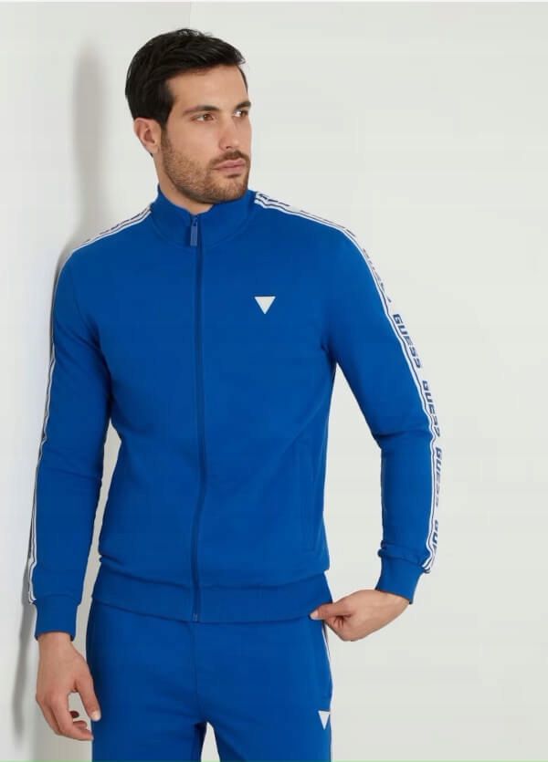 Guess Pánská mikina na zip modrá s lampasem XXL