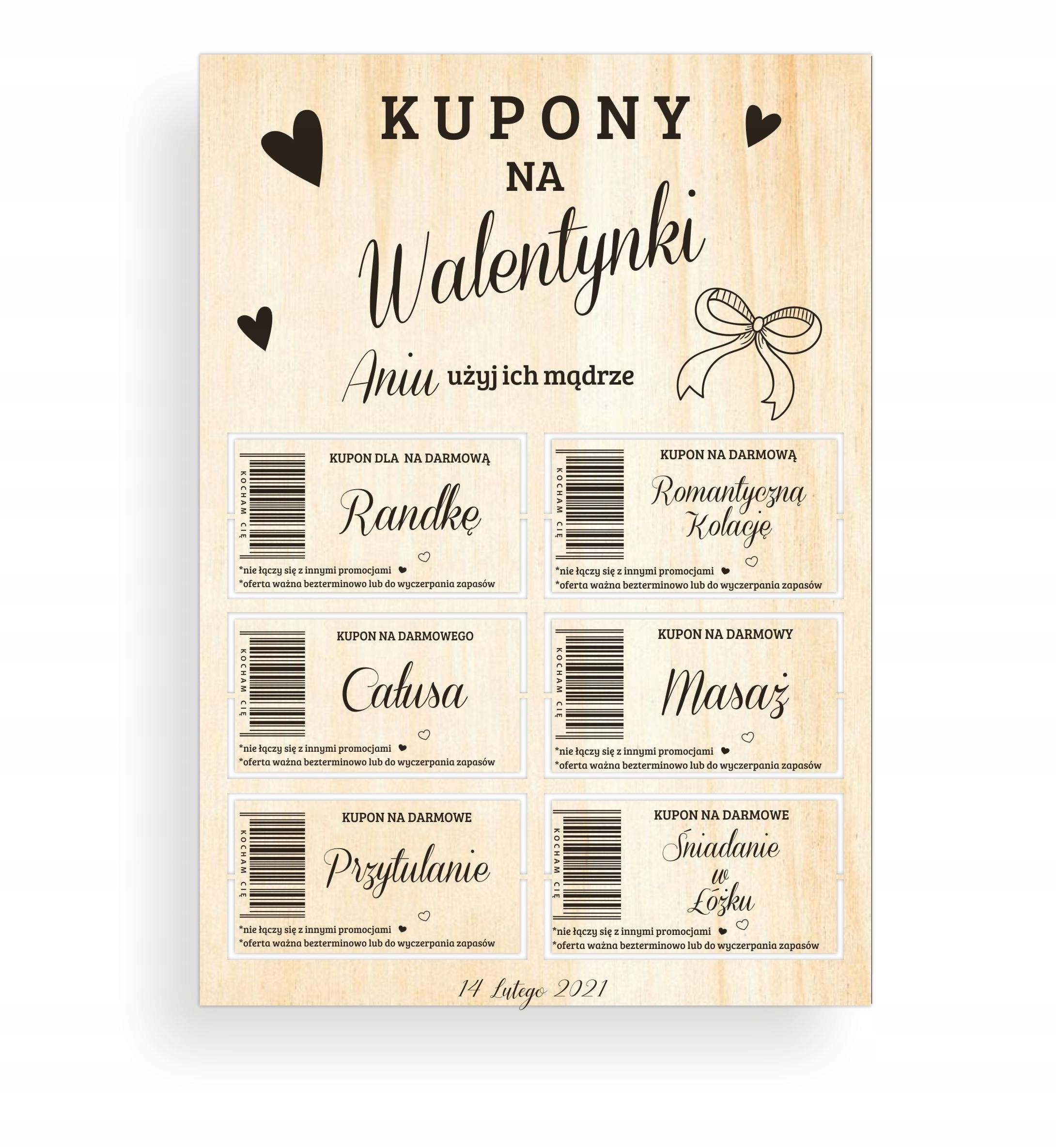 

Bon Kupon Walentynki Dzień Kobiet Mężczyzn Prezent