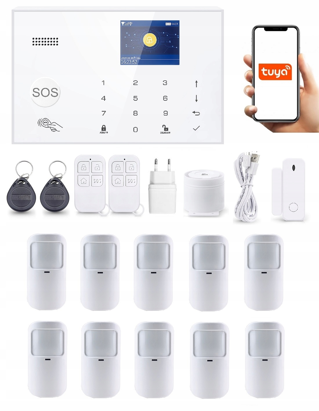 Bezdrôtový LCD Alarm 2.4" Gsm WiFi Tuya Smart V Poľštine 10xPIR