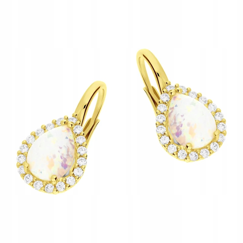 zlaté náušnice 585 elegantní s opálem a bílými zirkony 3.23 g