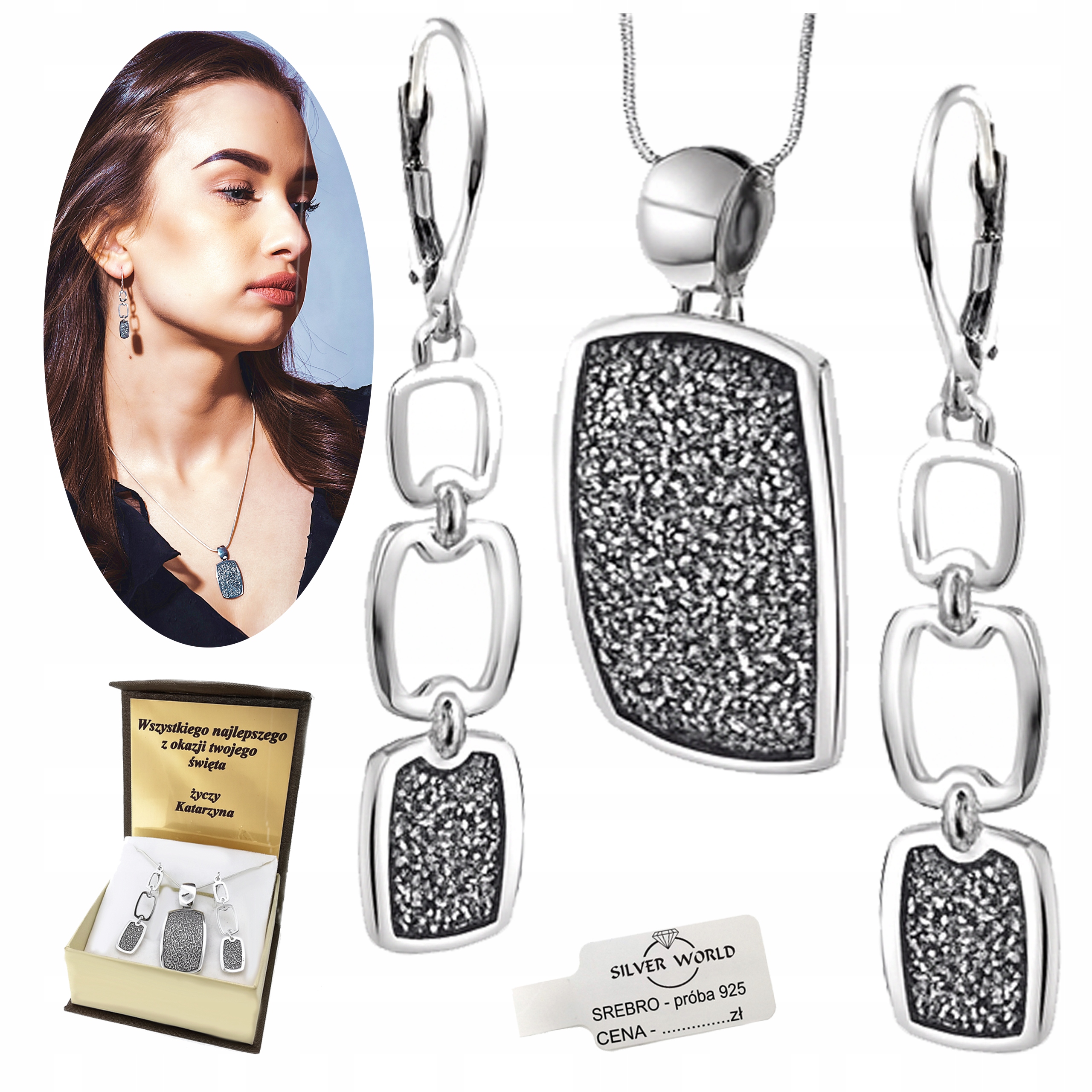 Sada Stříbrných Šperků 925 Elegantní Prolamovaná Jako Dárek Pouzdro Gravírování