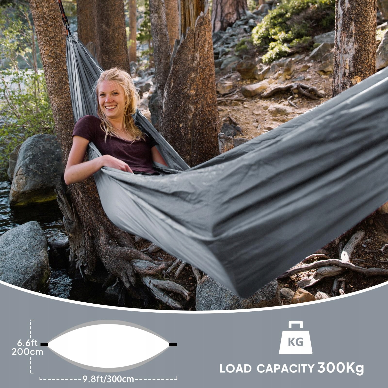 NATUREFUN Ultralekka Hamak Campingowy 300kg 300x200cm Nylon — miniatura 2