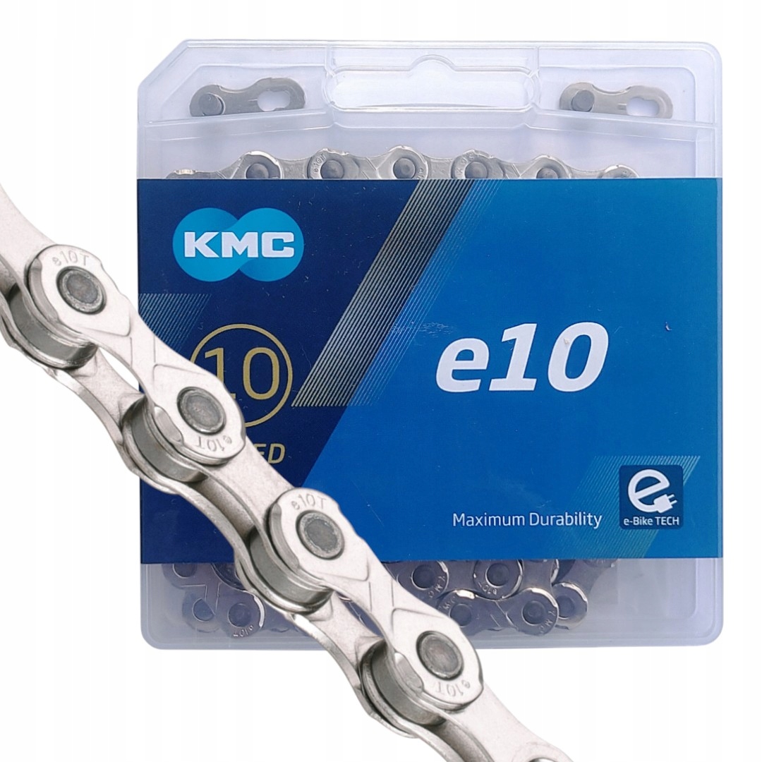 Kmc e10 Łańcuch Rowerowy 10-rzędowy 122 ogniwa E-bike Srebrny Box