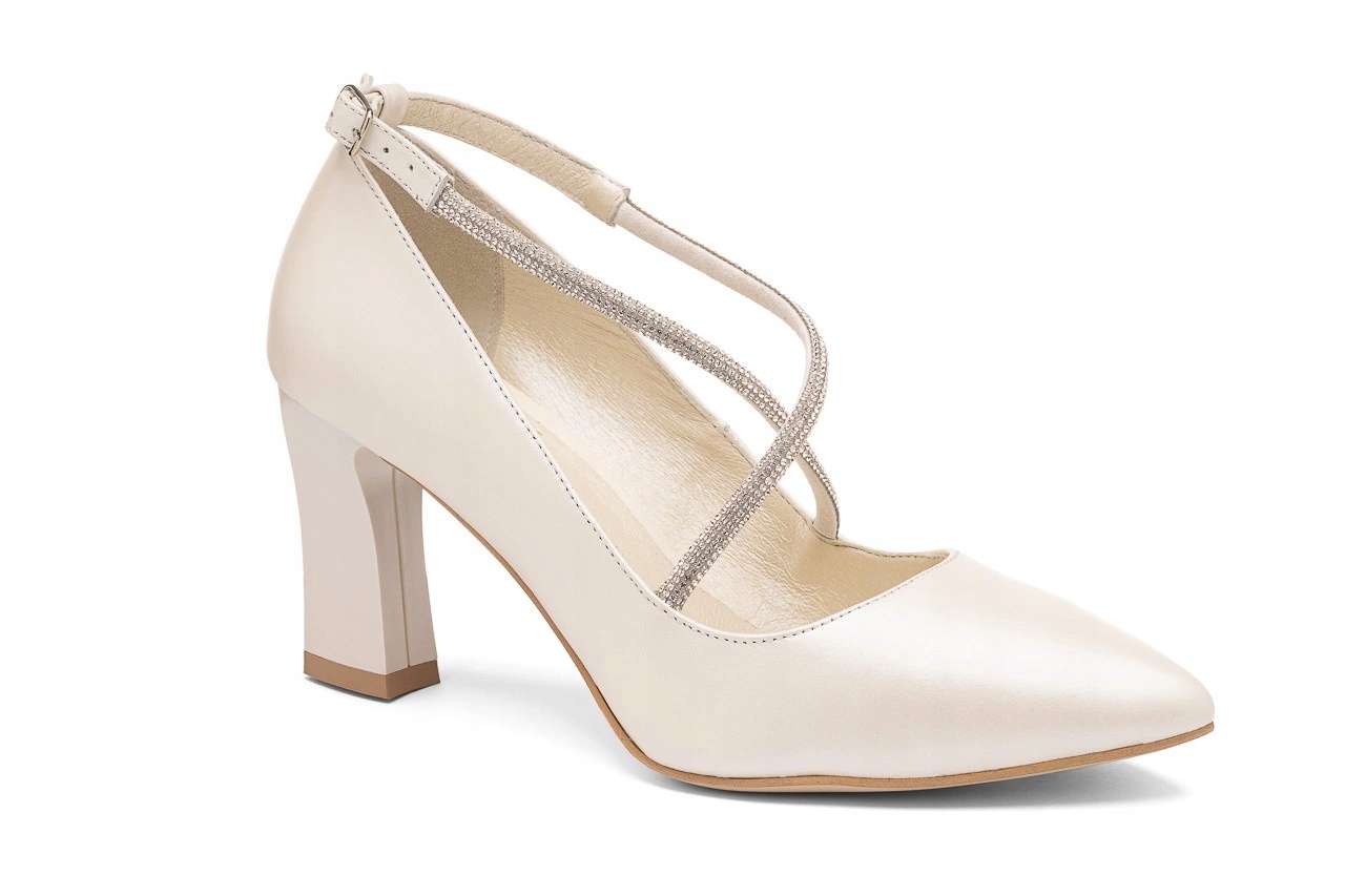 Kožené lodičky Zuza s ozdobnými pásky na kříži ekru Butdam 39