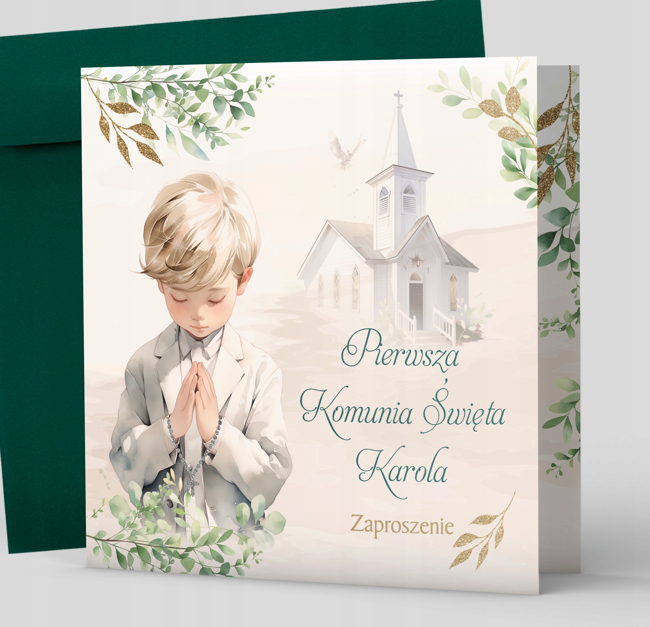 ZAPROSZENIA na Komunię IMIĘ Papier perłowy+koperta Wysokość produktu 14 cm