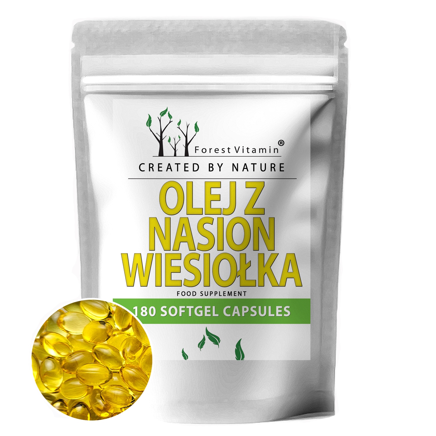 MOCNY OLEJ Z NASION WIESIOŁKA GLA 9% LA 85% + WITAMINA E 180 kapsułek