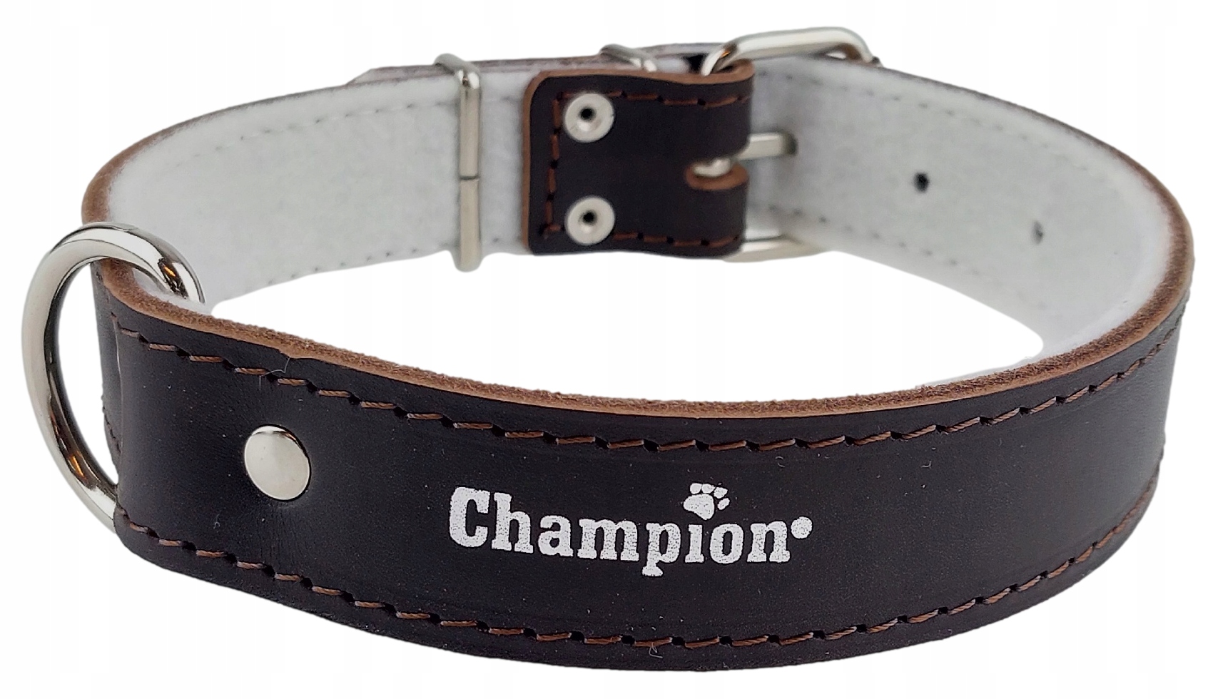 Levně Obojek pro psa z lícové kůže Polský Výrobce Champion 60 cm 3,5 cm Hnědý