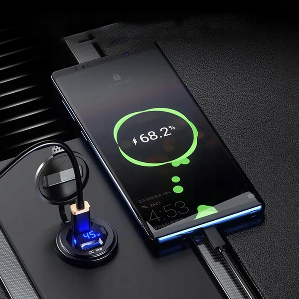 ŁADOWARKA SAMOCHODOWA USB C 12V/24V 45W Z WOLTOMIERZEM LED DO MOTOCYKLA Producent inny