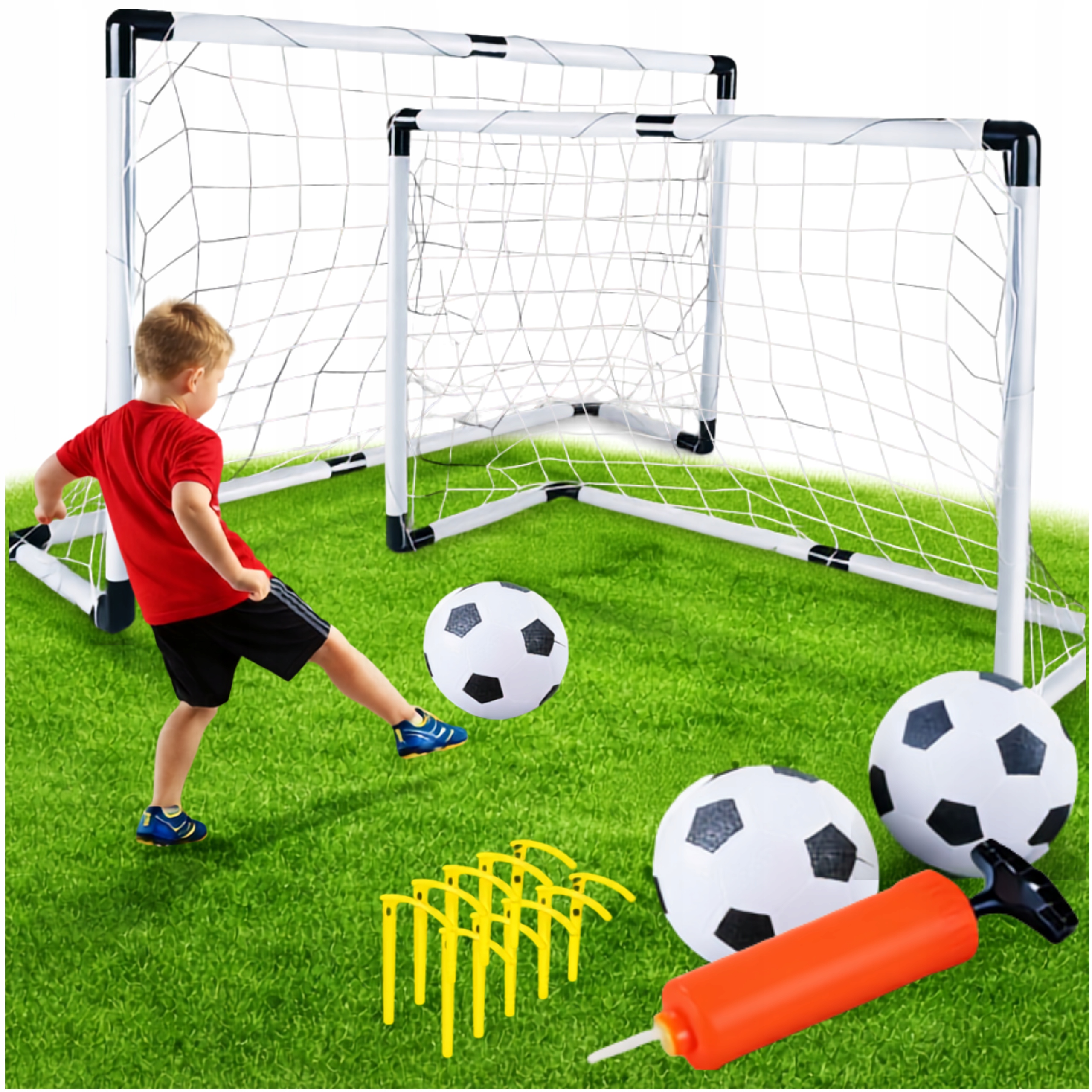 Dvě Fotbalové Branky Pro Děti Fotbal Přenosný Set Míč Pumpa
