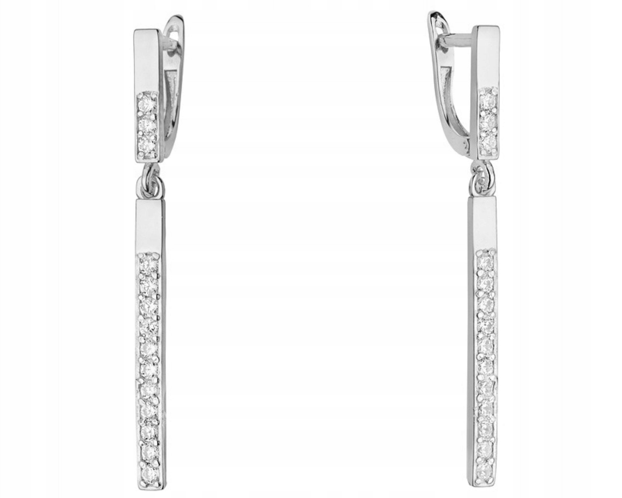 Bílé zlaté náušnice s brilianty, závěsné, 0.585 pr