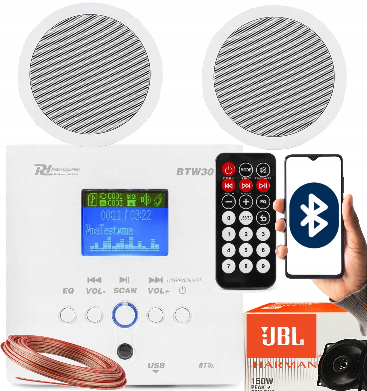 GŁOŚNIKI SUFITOWE JBL RADIO NAŚCIENNE BT USB LCD