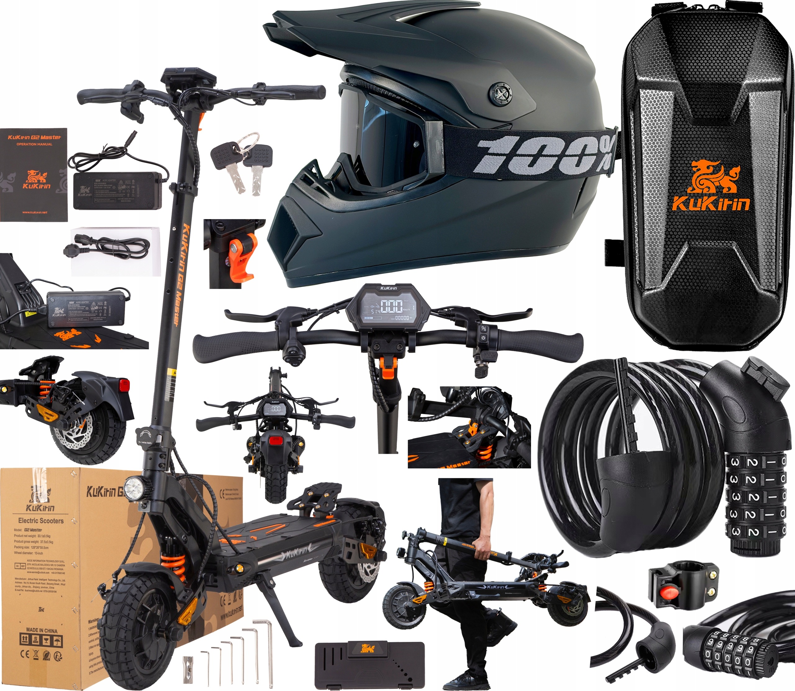 KuKirin G2 Master 2000W 52V 20,8AH 60KM/H 70KM 10" Terénní +3 dárky