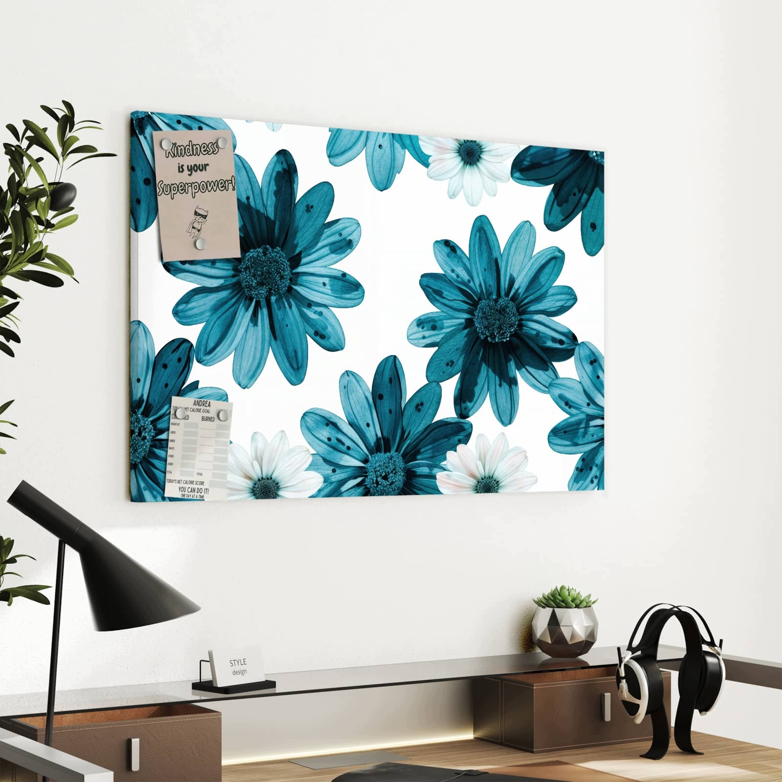 Magnetická tabule Niebieské Vzor květinový 60 × 40 cm