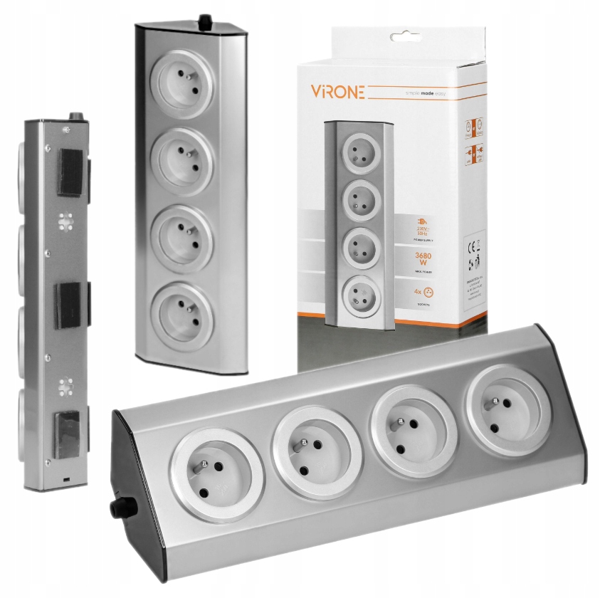 Gniazdo Meblowe Narożne Blatowe 4x230V Kuchenne Inox Podszafkowe