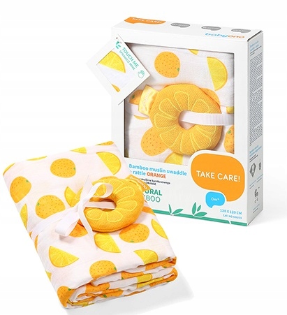 BABYONO OTULACZ Z MUŚLINU BAMBUSOWEGO + GRZECHOTKA 536/03