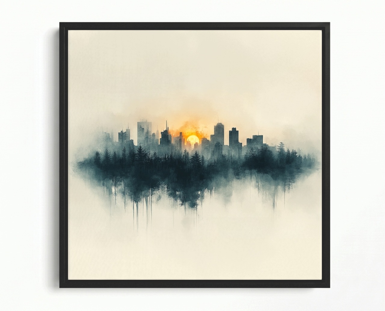 Obraz Rám American Box Grafika Město Panorama Slunce Les Akvarel 80x80