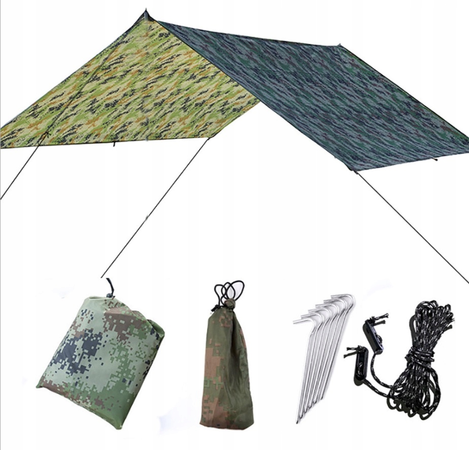 Tarp biwakowy moro 3x3m – plandeka ochronna z zestawem montażowym