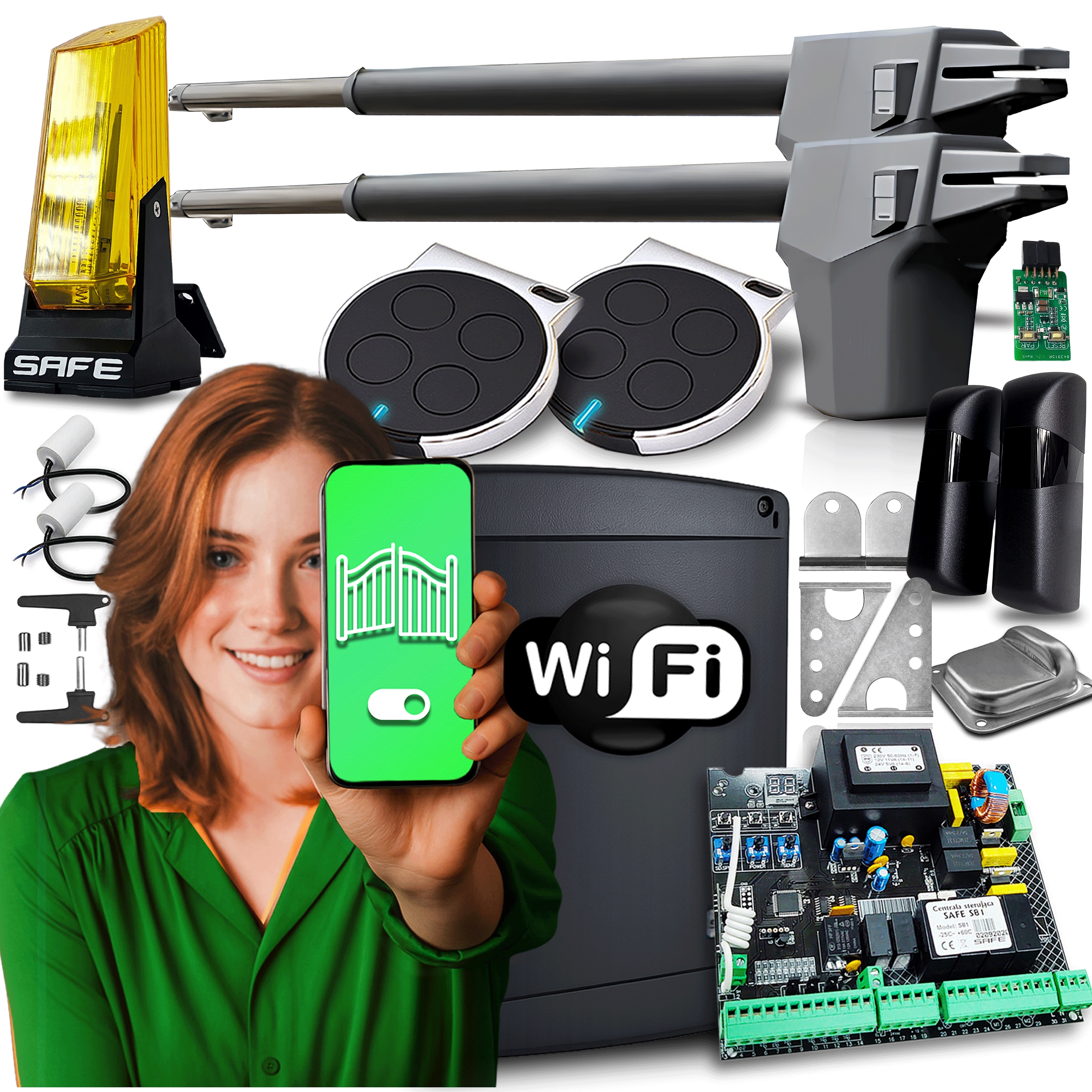 Pohon pro dvoukřídlou bránu sada automat 2 ovladače pohon Wifi lampa