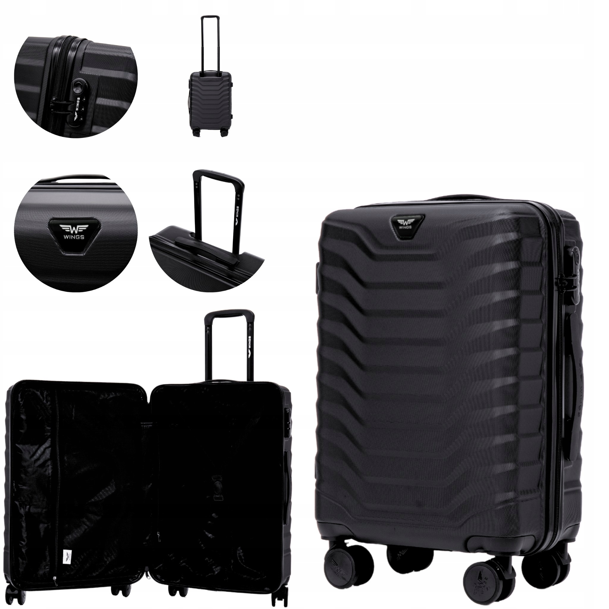Walizka kabinowa Wings 38L 100% polikarbon 55x40x20 zamek szyfrowy lekka
