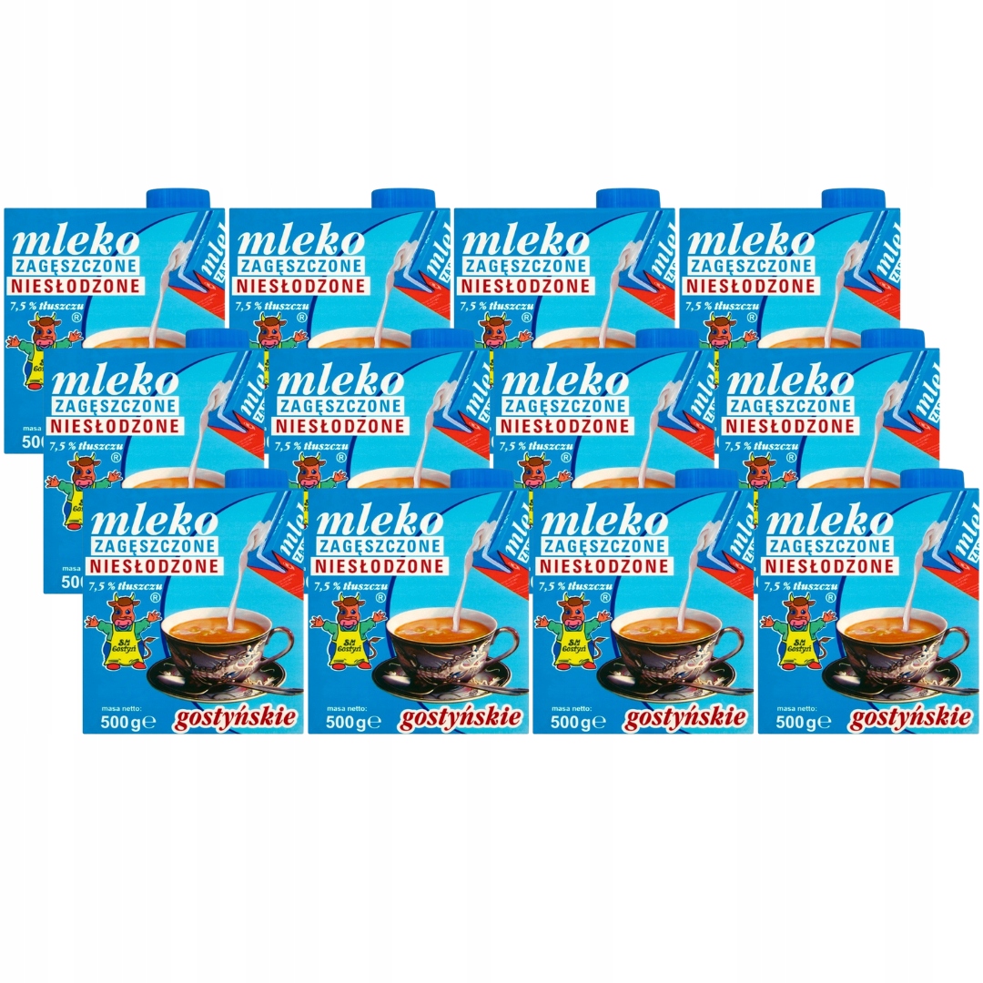 Levně Sm Gostyń Gostyňské mléko zahuštěné, neslazené, 7,5 % tuku 500 g x 12