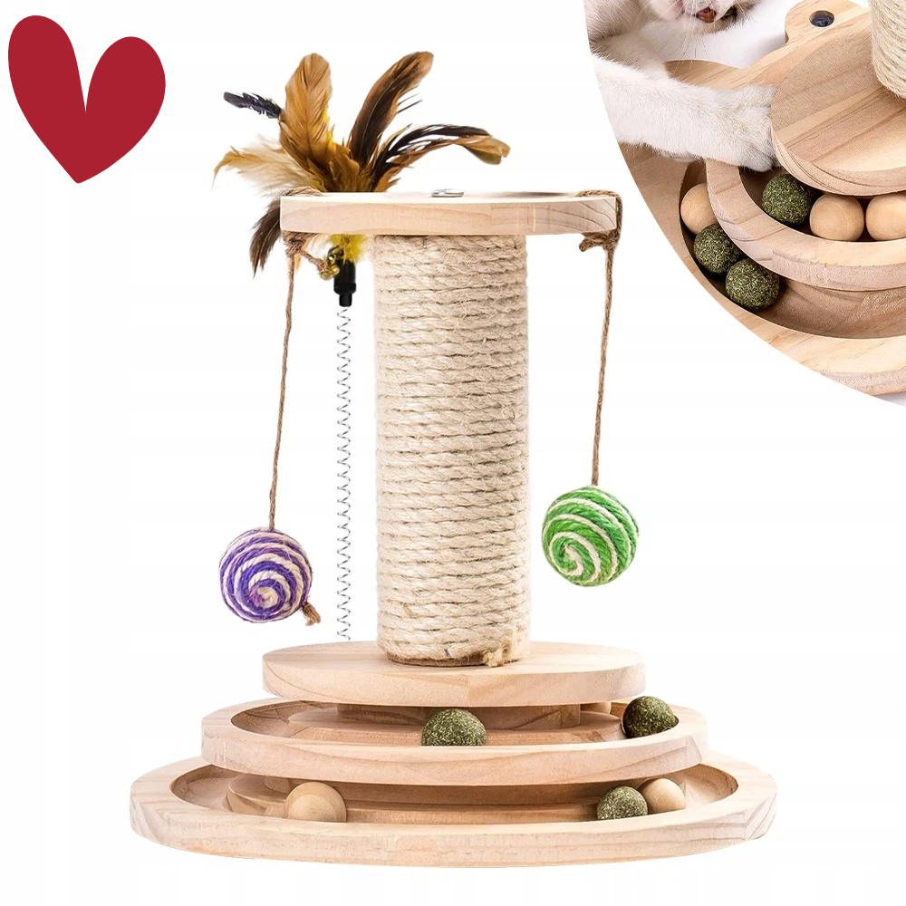 Škrabadlo Pro Kočky Sloupek Věž 4V1 Hračka Míčky Kuličky Pírko