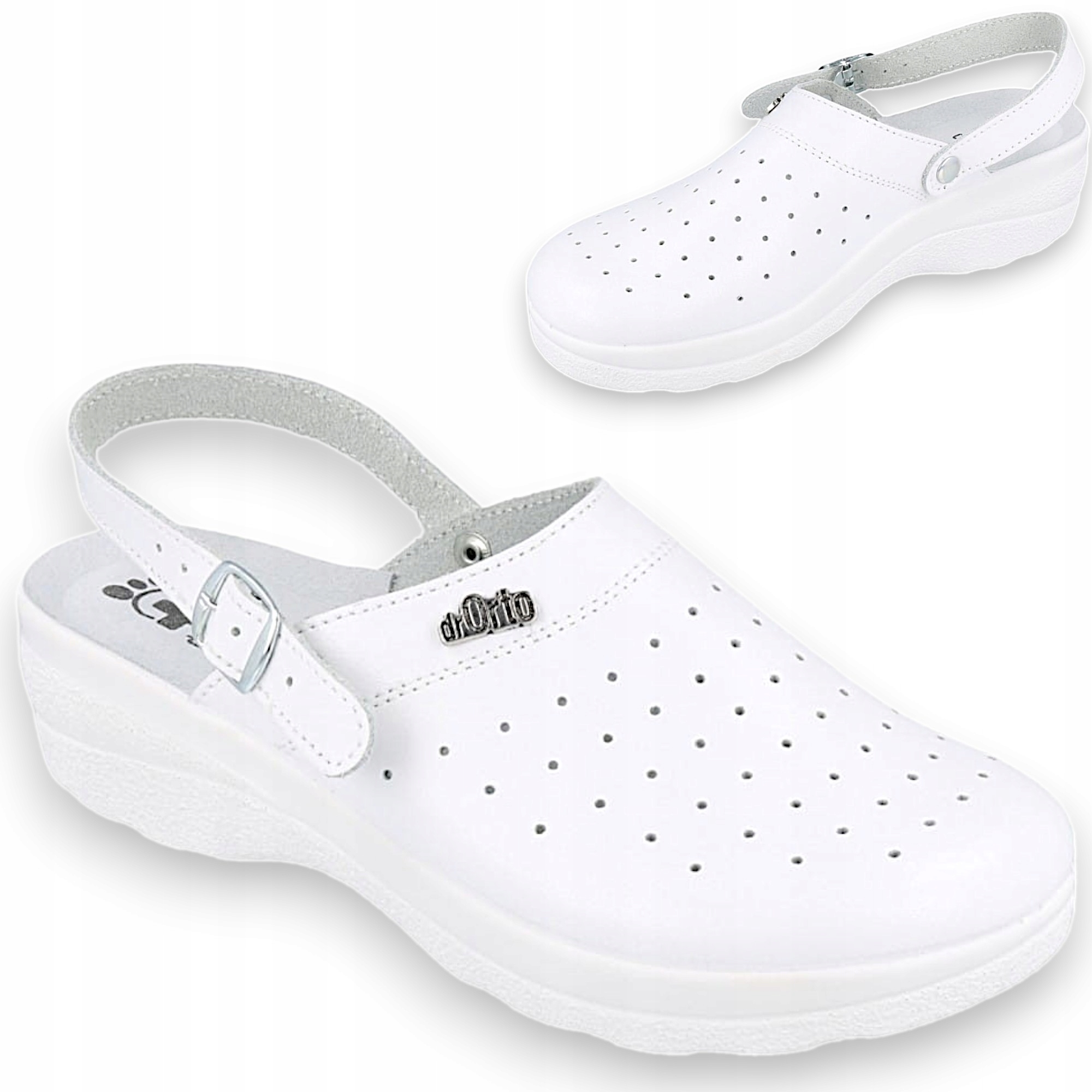 Klapki Damskie Medyczne Dr Orto 157D002 Chodaki Robocze Skórzane białe 36