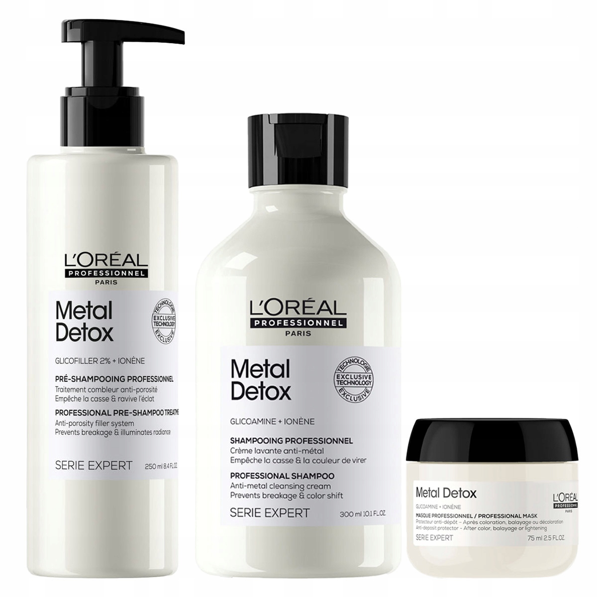 Loreal Metal Detox sada pro vlasy po barvení šampon, pre-šampon maska