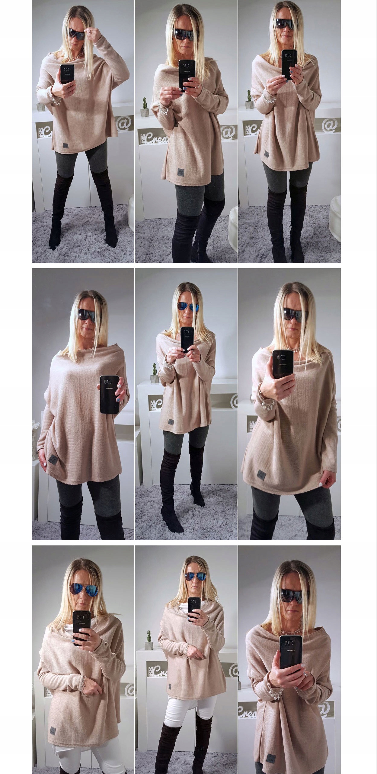 SWETEREK OVERSIZE TUNIKA SWETER WOOL ODKRYTE RAMIĘ Cechy dodatkowe marszczenia