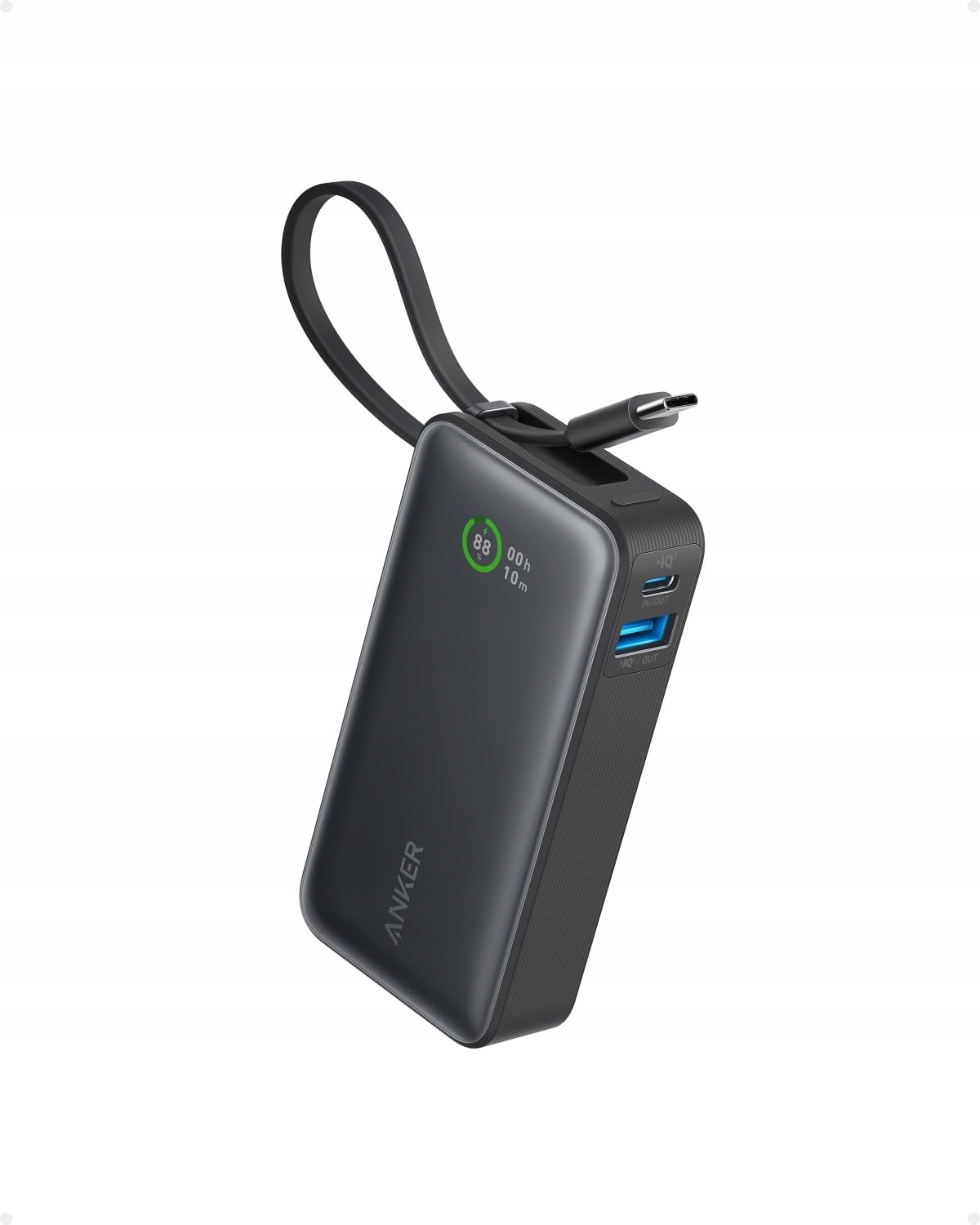 Anker Nano Powerbank, 10 000 mAh Powerbank z wbudowanym kablem Usb-c czarny