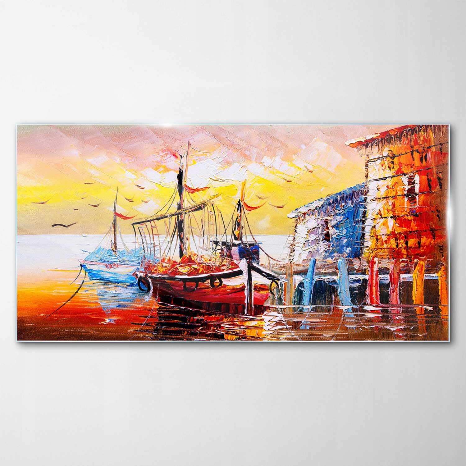 Obraz na skle Dekor Loď Voda Vták Most 120x60