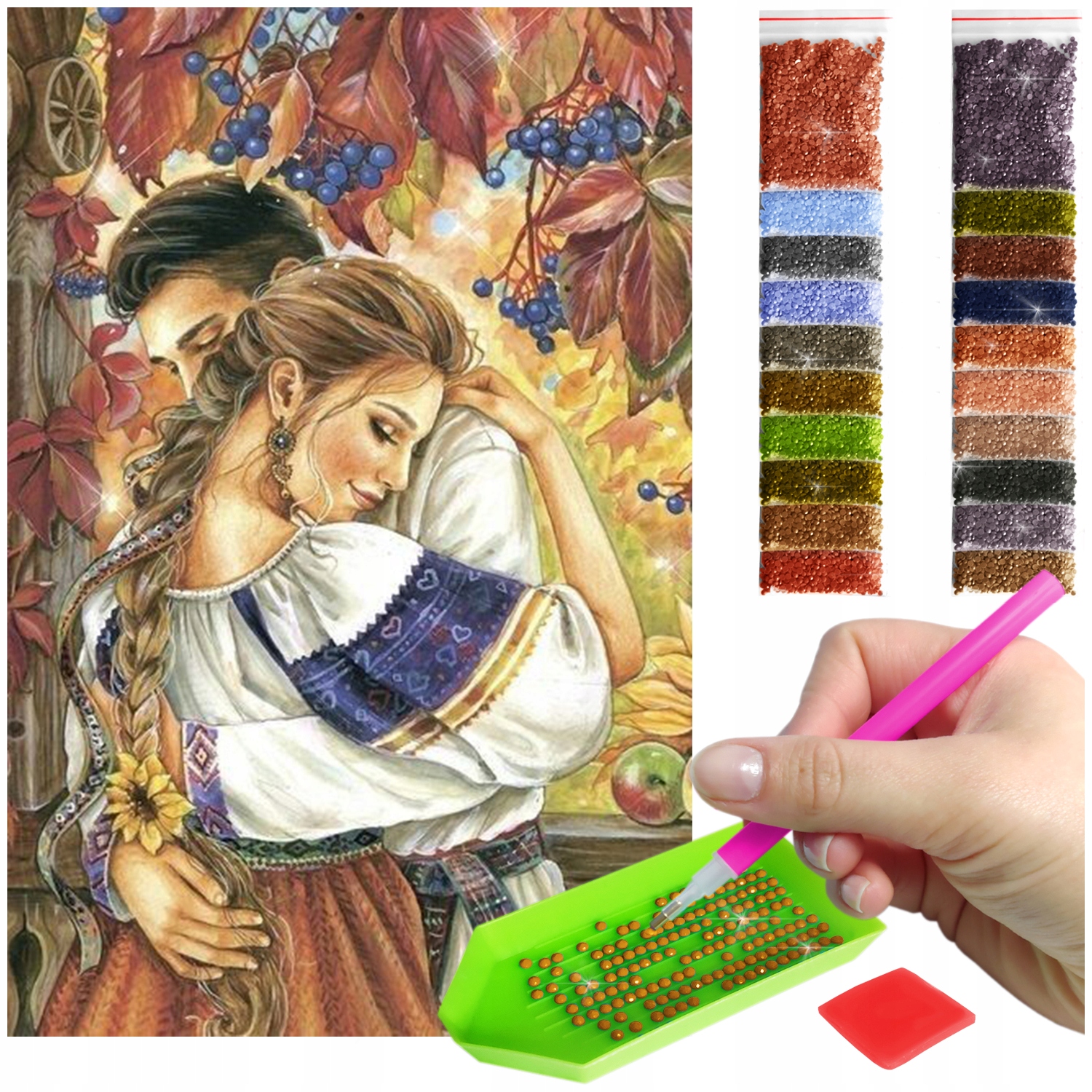 Podzim Výšivka Diamantová diamantová malba mozaika 5D pár horalů 60x40cm