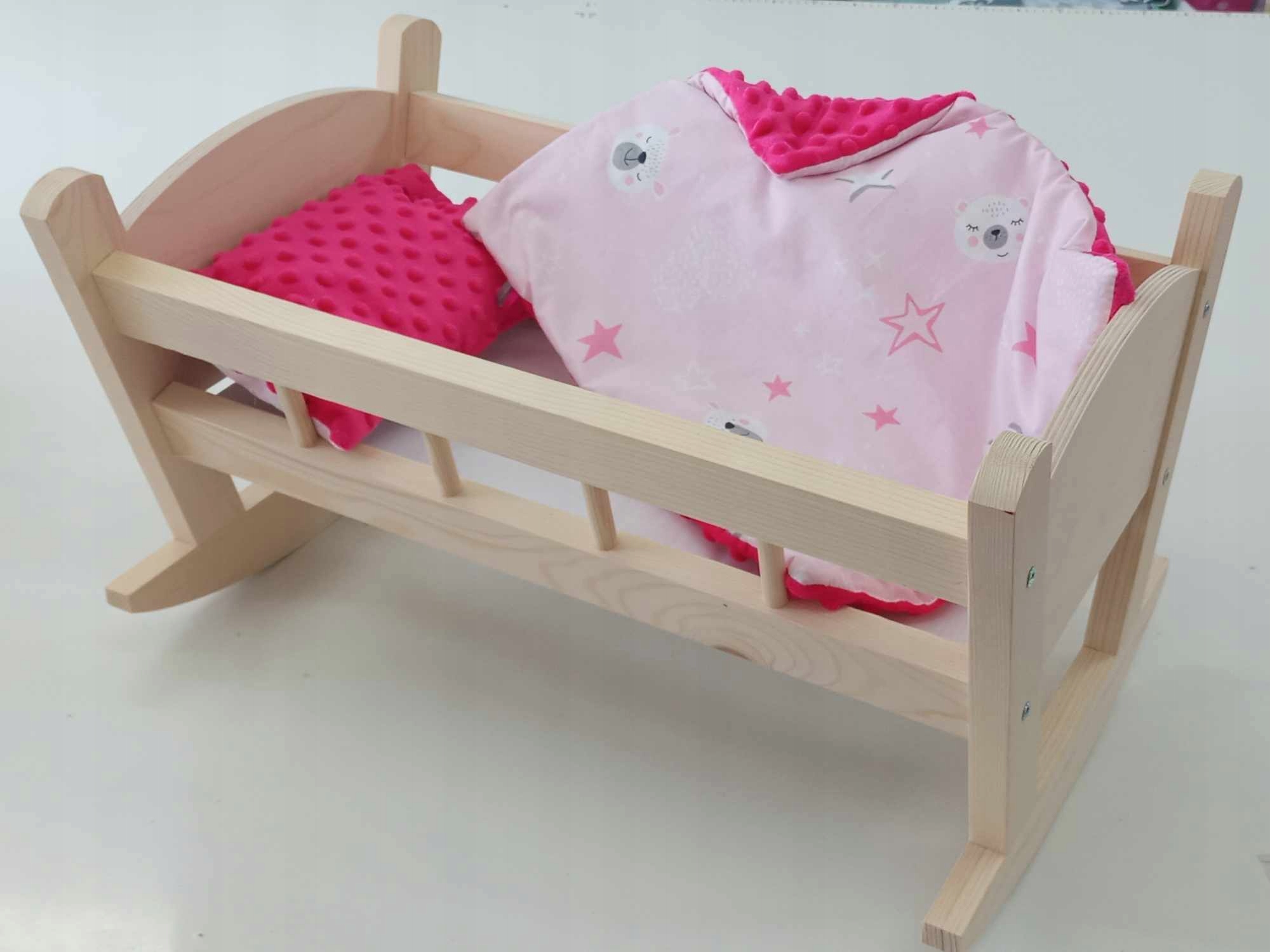 KOŁYSKA DREWNIANA DLA LALKI LALEK DUŻA POŚCIEL