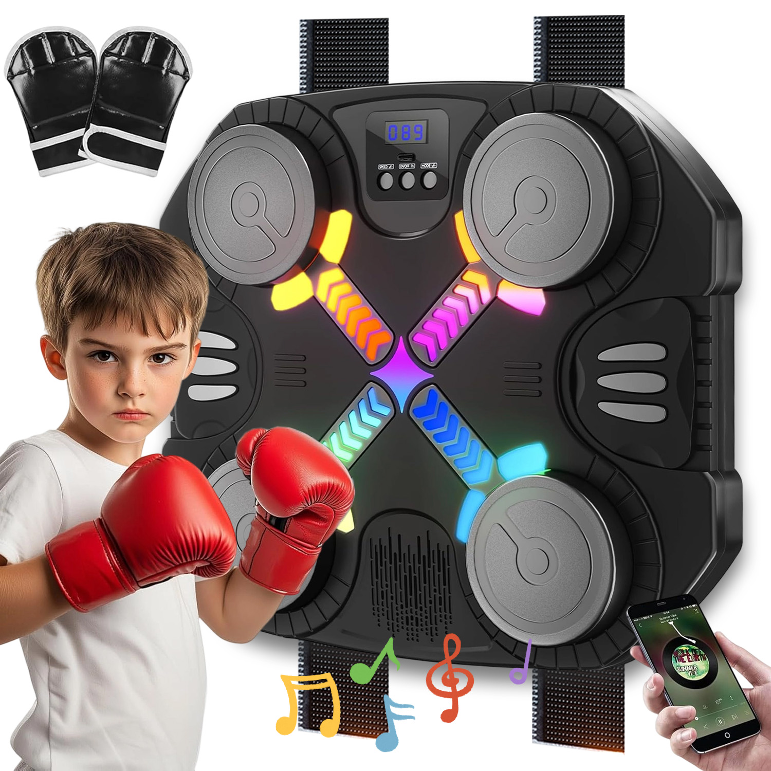 Boxerský Trenažér Pro Montáž Na Stěnu Hudba RGB+1 Pár Boxerských Rukavic