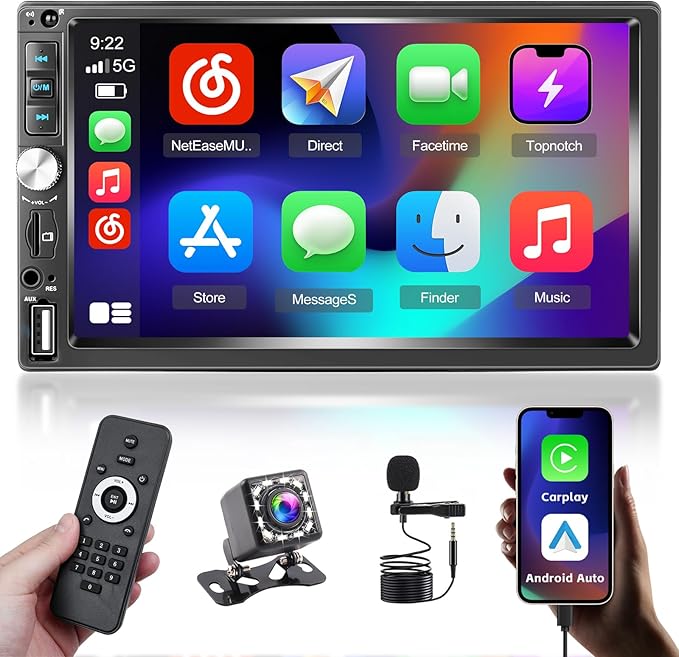 Radio Samochodowe 2 Din 7-CALOWY Ekran Hd Carplay Nawigacja Kamera Cofania