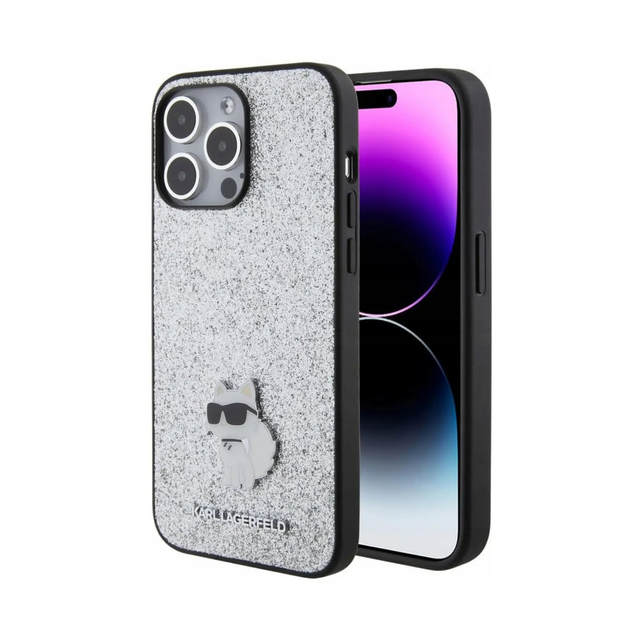 Karl Lagerfeld Brokatowa metalowa obudowa, srebrna iPhone 15 Pro Max