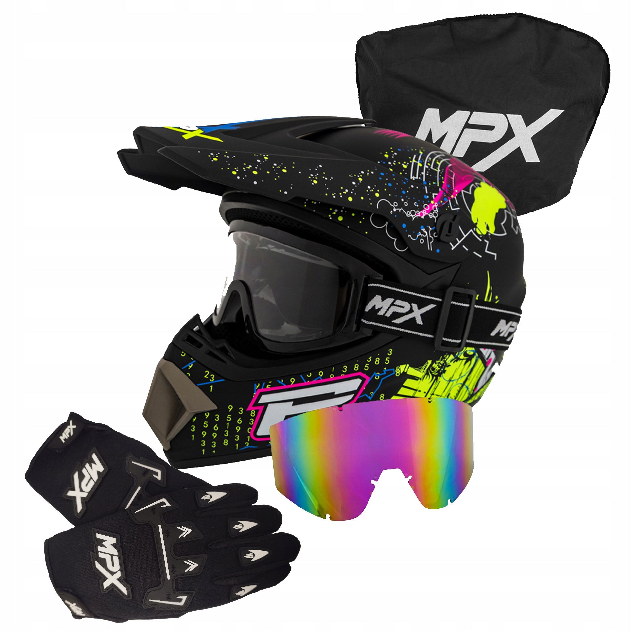 Kask Crossowy Gogle Rękawice Quad Atv Enduro Hulajnoga Bmx Mtb Xs 53-54cm