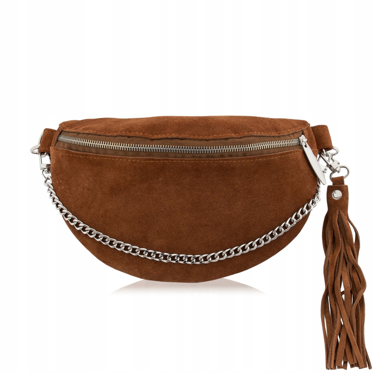 Elegantní hnědá kabelka s řetízkem Chwostem Semišová Belveder