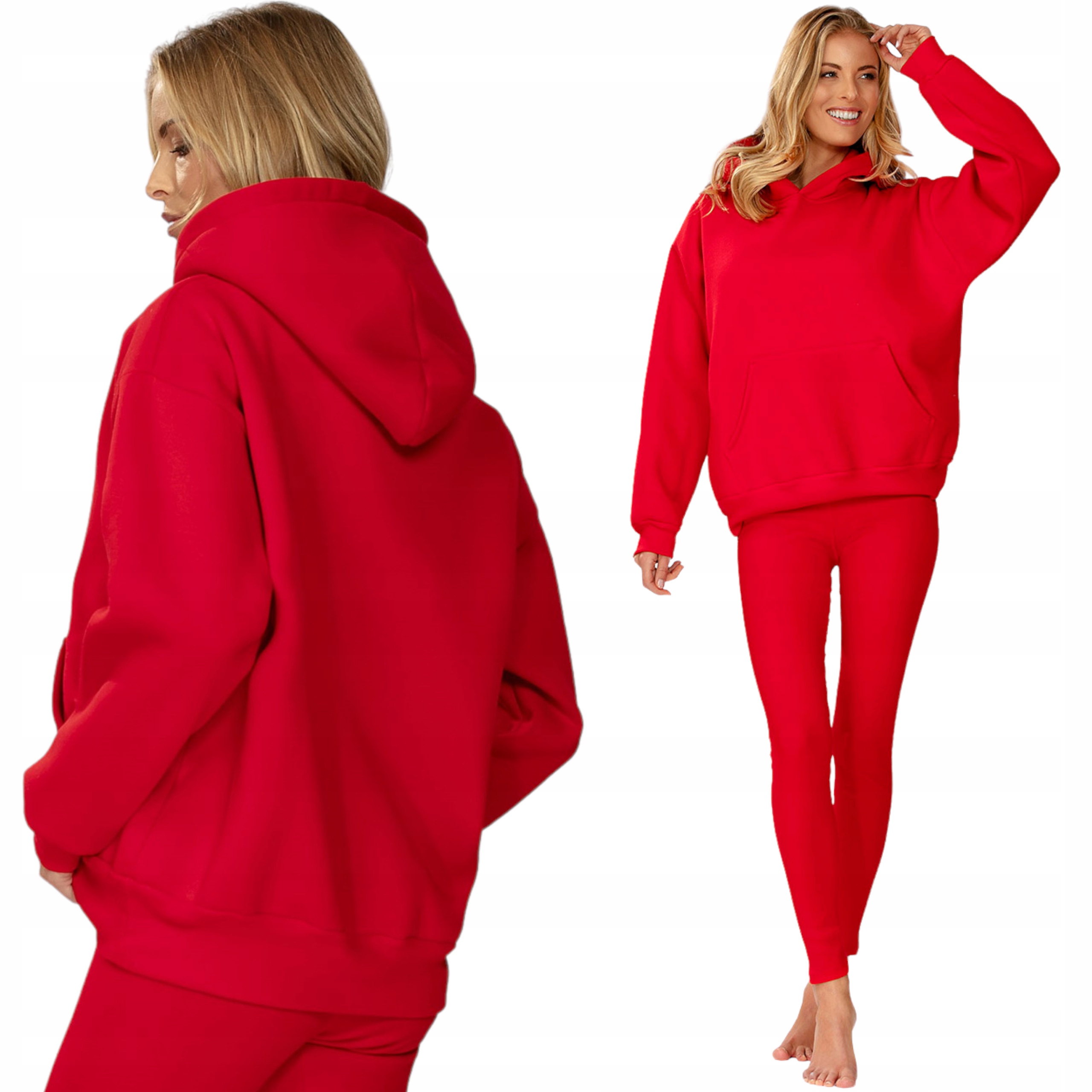 Teplákovka Dámská teplá mikina s kapucí Žebrované legíny M Oseye Červená