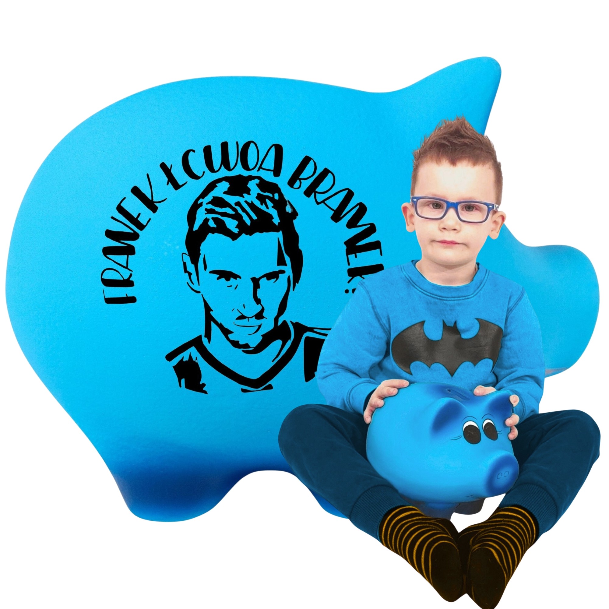 Prasátko Pokladnička s jménem modré pro dítě Velké bez otevírání XL