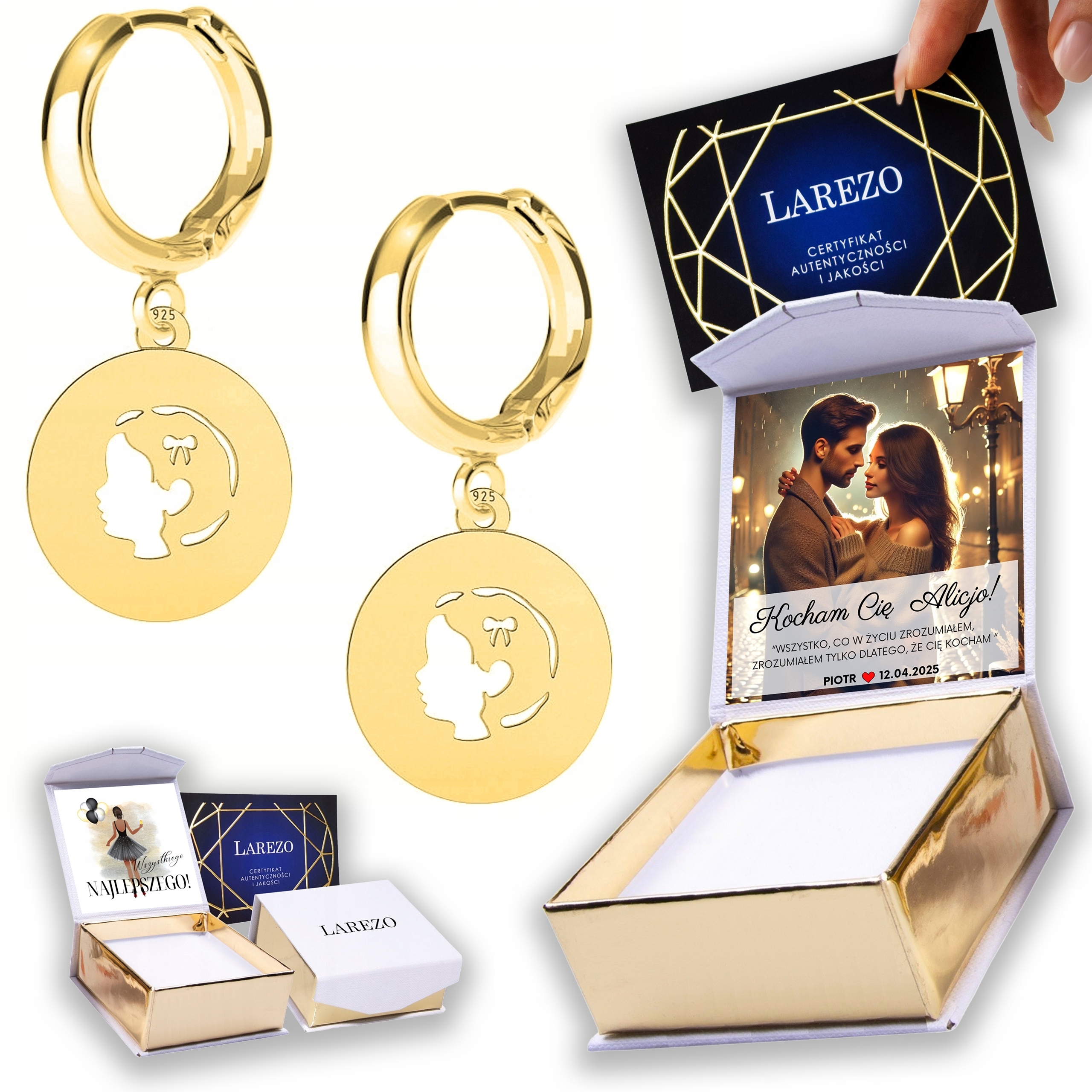 Zlaté Náušnice 925 Dívky Rodina Kulaté Plechy Potisk