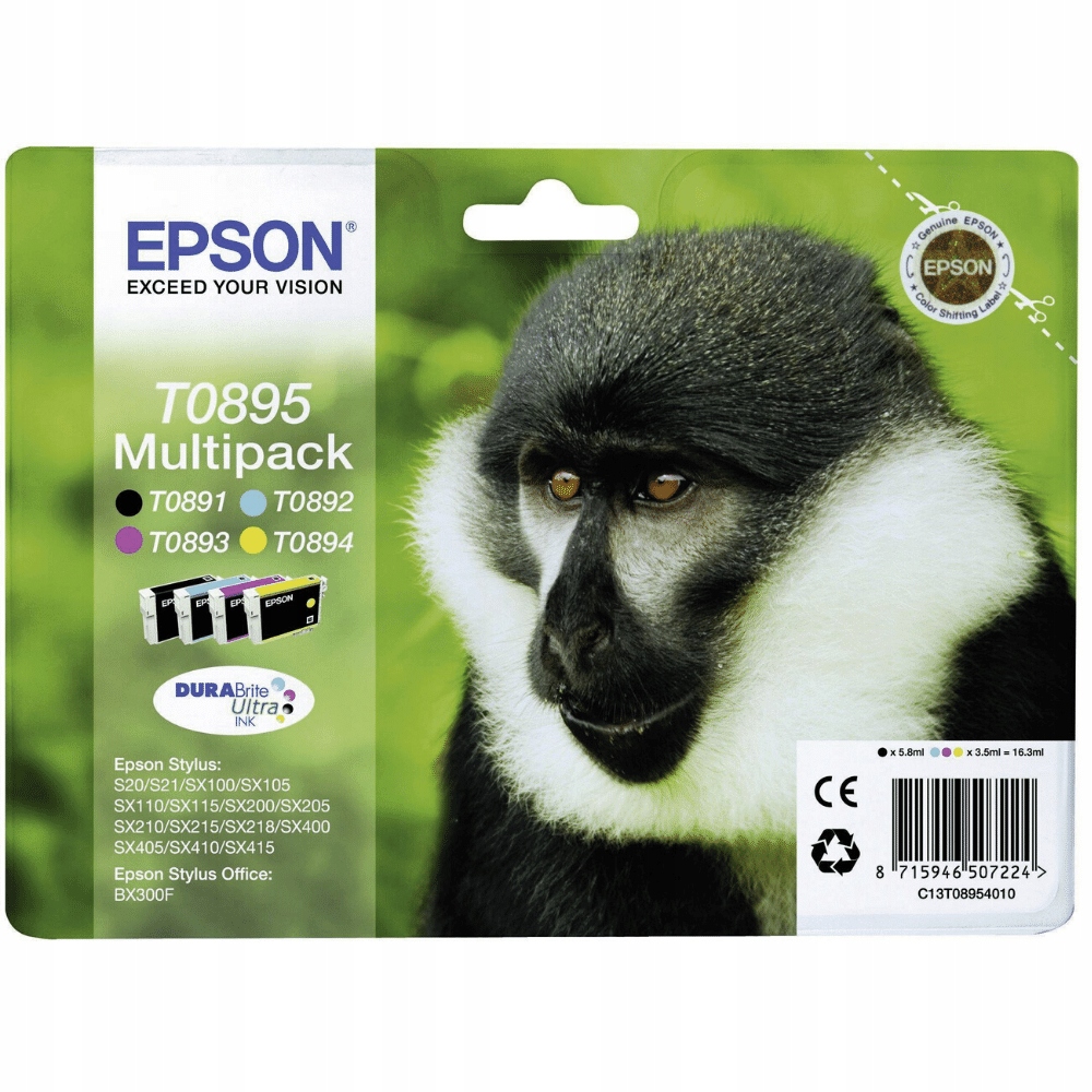 Epson tusz T0895 4-pak CMYK Stylus SX105 Stan opakowania oryginalne