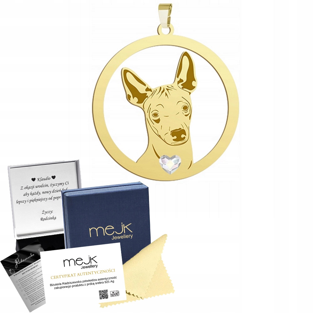 Zlatý přívěsek se psem Xolo 925 Dárek Šperky Žena Gravírování Bonus
