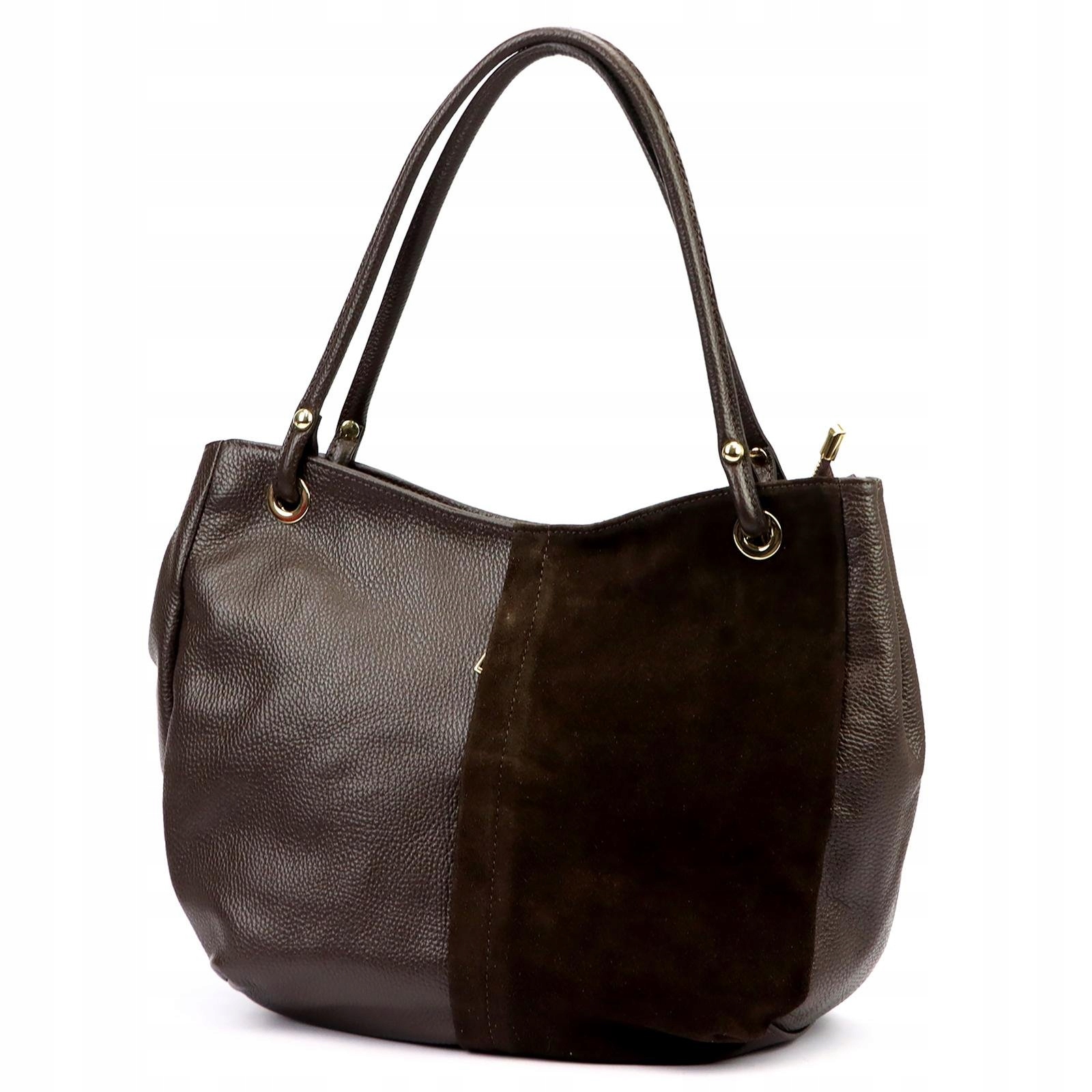 Dámská kožená shopper kabelka, tmavě hnědá, pojme formát A4