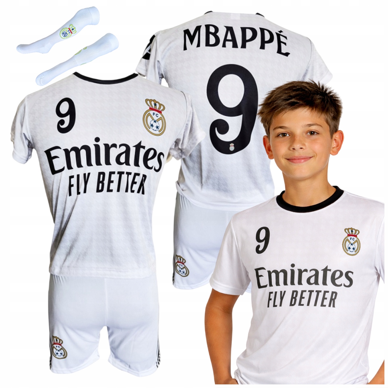 Mbappe 152 Koszulka Spodenki Getry Stroj Pilkarski Sportowy