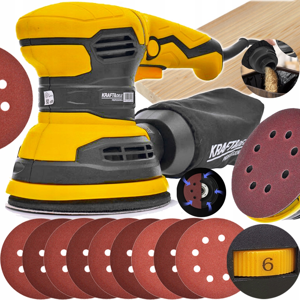 Szlifierka Oscylacyjna Mimośrodowa Drewna Metalu z Regulacją 1200W +papiery